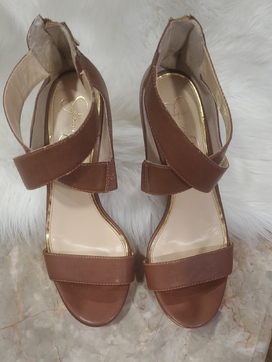 Jessica Simpson Shoes - Jessica Simpson Brown Leather Crisscross Strap Wedge Heels Size 9